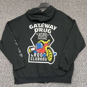 Lutzka's Garage Hoodie Men Large Black Crooked Clubhouse Full Zip Long Sleeve L